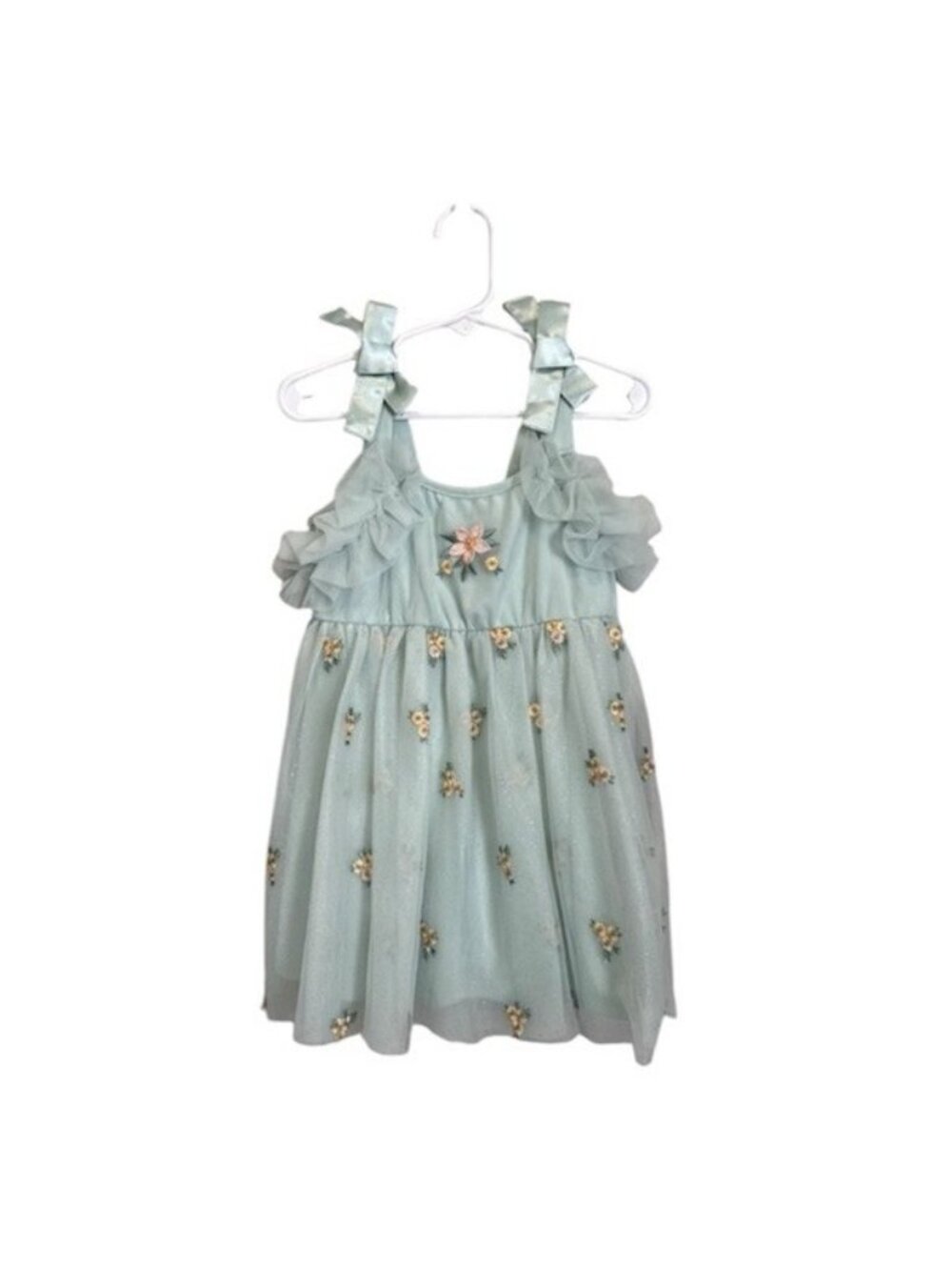 Audrey Camille Girls Floral Embroidered Tulle Dress Size 3T Green Sleeveless
